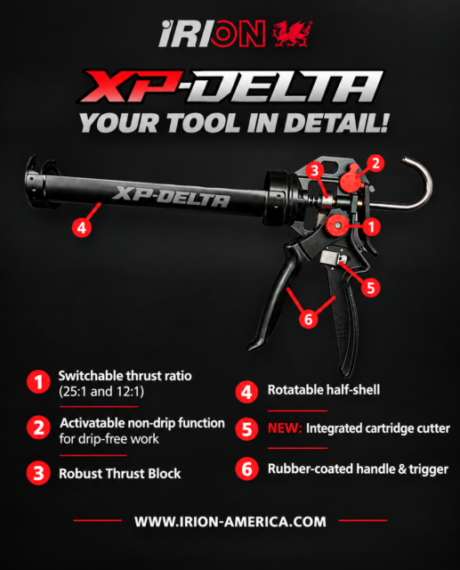 Irion-America Introduces Updated XP-DELTA Caulking Gun with Integrated Cartridge Cutter